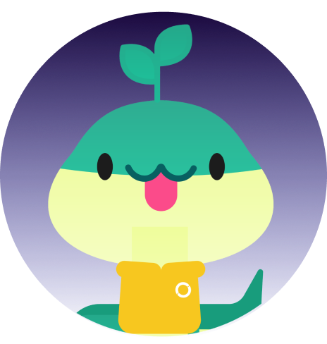 The Software Systems Mascot, Seb, with a seedling sprouting from the top of his head